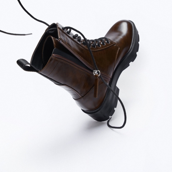 Zara Low Heel Laced Ankle Boots - Picture 4 of 5